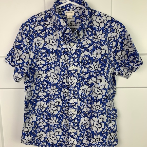 NEW Crewcuts Boys Size 8 Linen Blend Hawaiian Shirt Button Front Blue Floral - Picture 2 of 7